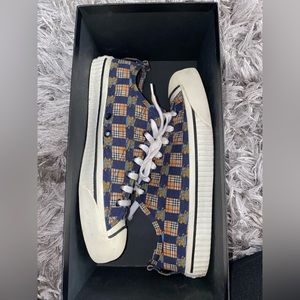 Mens Burberry Blue/Brown Printed Canvas Kingly Low Top Sneakers